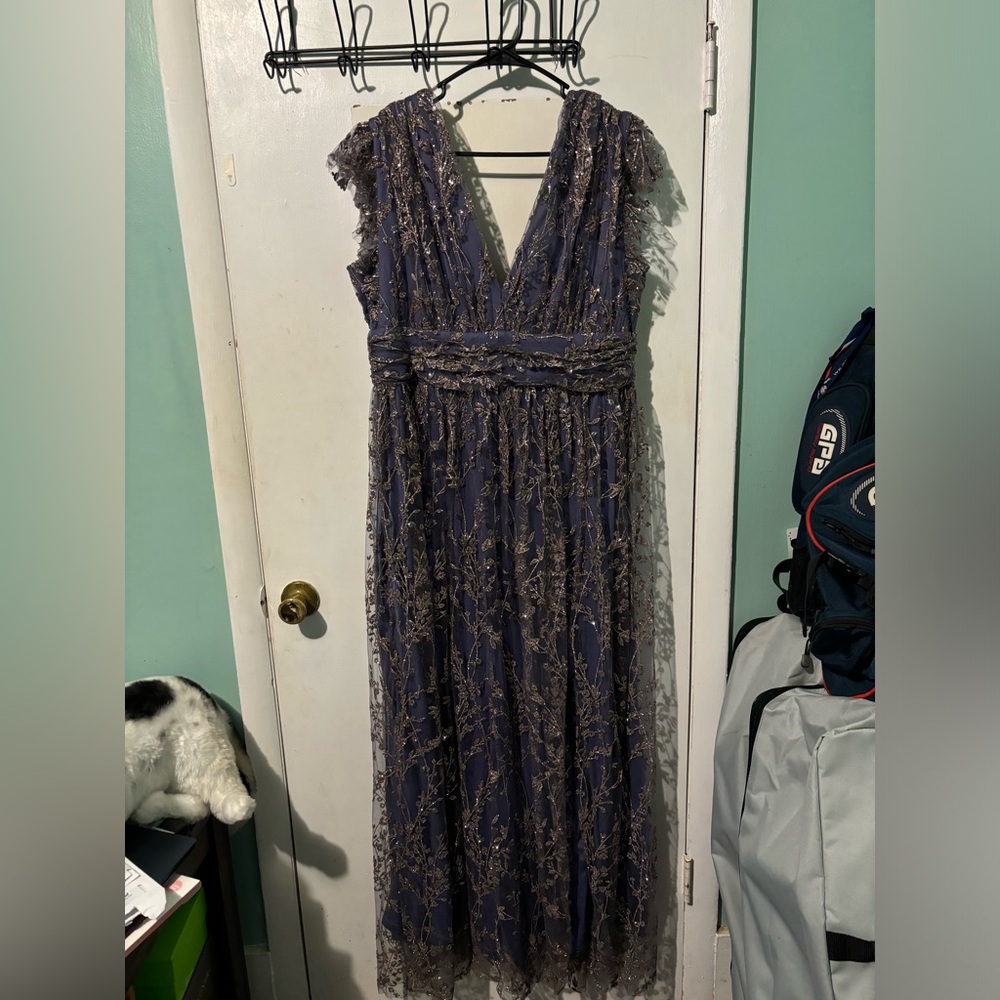 Glitter and chiffon evening gown